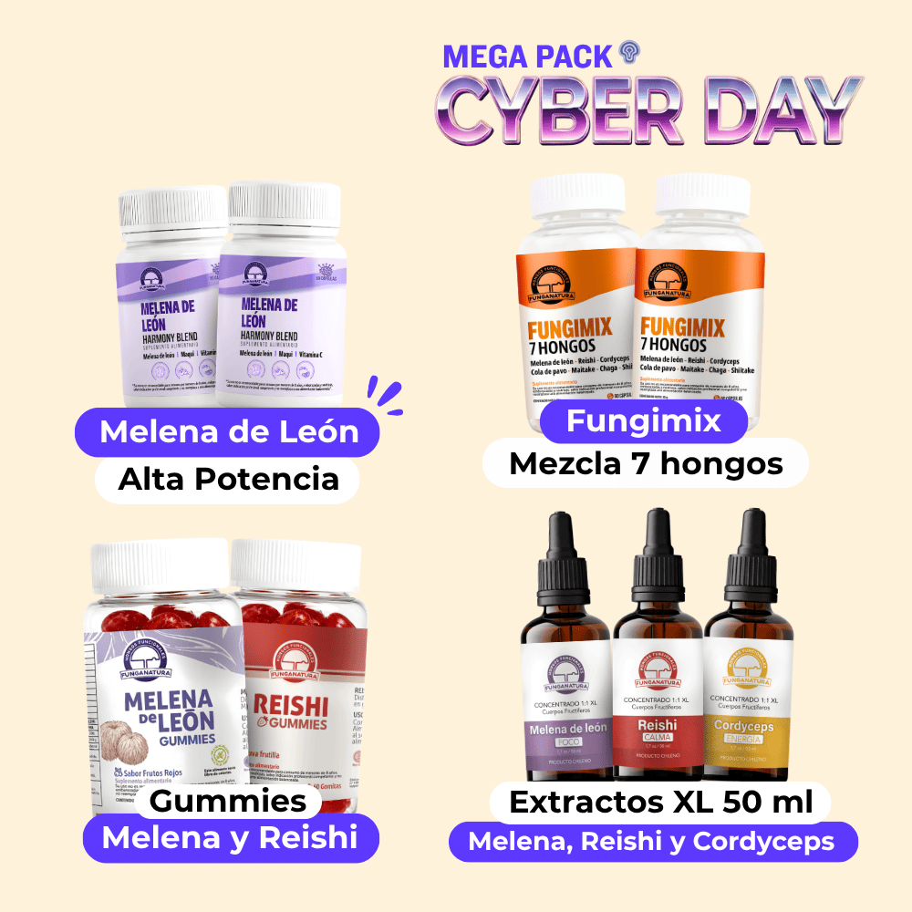 mega pack 50% OFF Cyber Bazar Fungi Chile Melena de león extra concentrada Fungimix Gummies Extractos 50 ml Melena de leon Reishi y Cordyceps