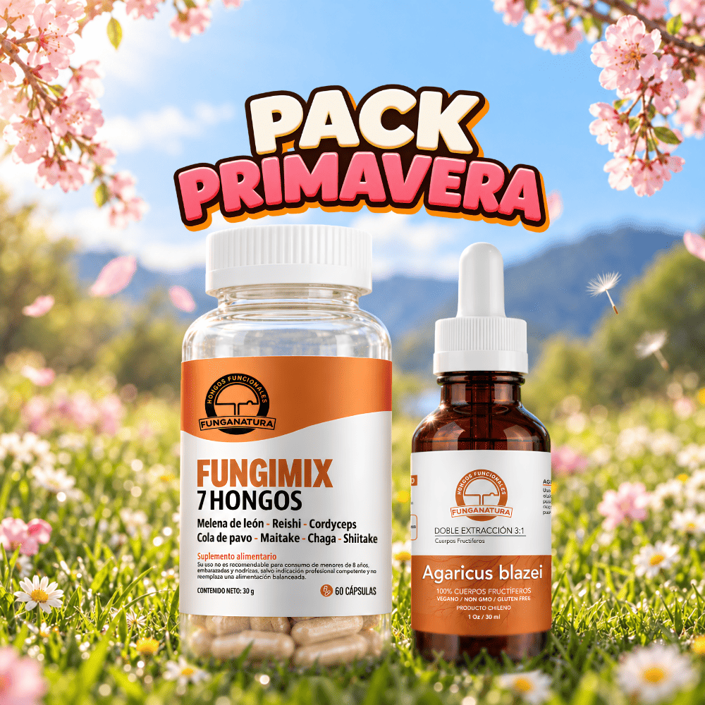 Pack Fungimix y Agaricus blazei para apoyo de inmunidad natural en primavera y acompañar en caso de alergia de estación