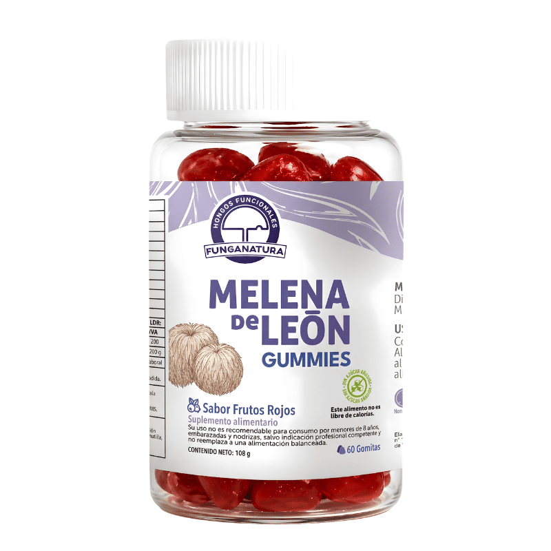 Frasco de Gummies Melena de León con vitamina B12, Bazar Fungi