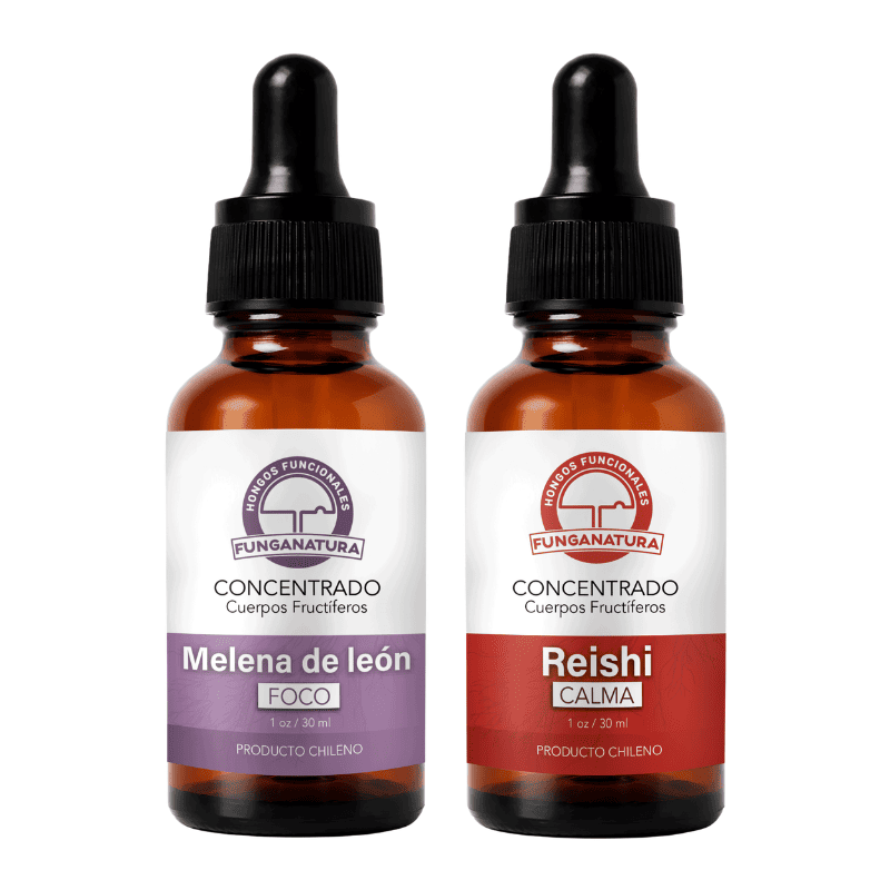 Pack Ánimo y Calma Concentrado 1:1 gotas Melena de león y Reishi doble extracción Bazar Fungi