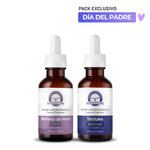Pack Día del Padre Bazar Fungi que muestra dos frascos gotarios de extracto líquido concentrado: uno de hongo Melena de León y otro de Shiitake
